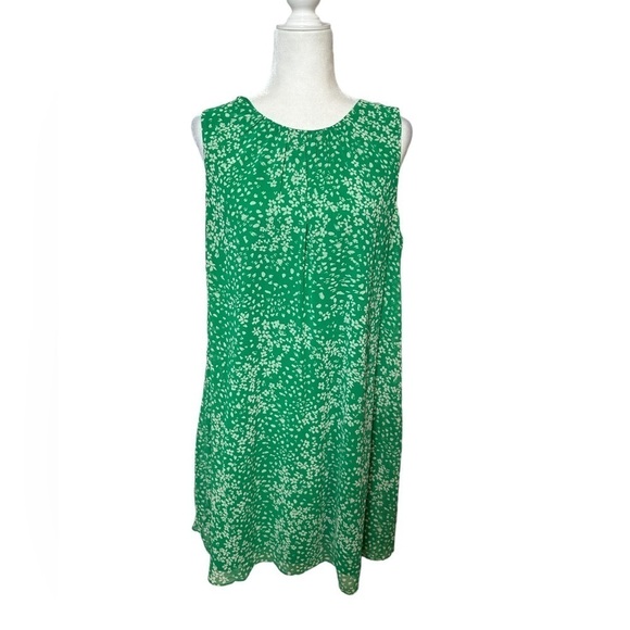 DKNY Kelly Green Pleated Sheer Lined Pullover Floral Sleeveless Dress Party 12 - Picture 2 of 9
